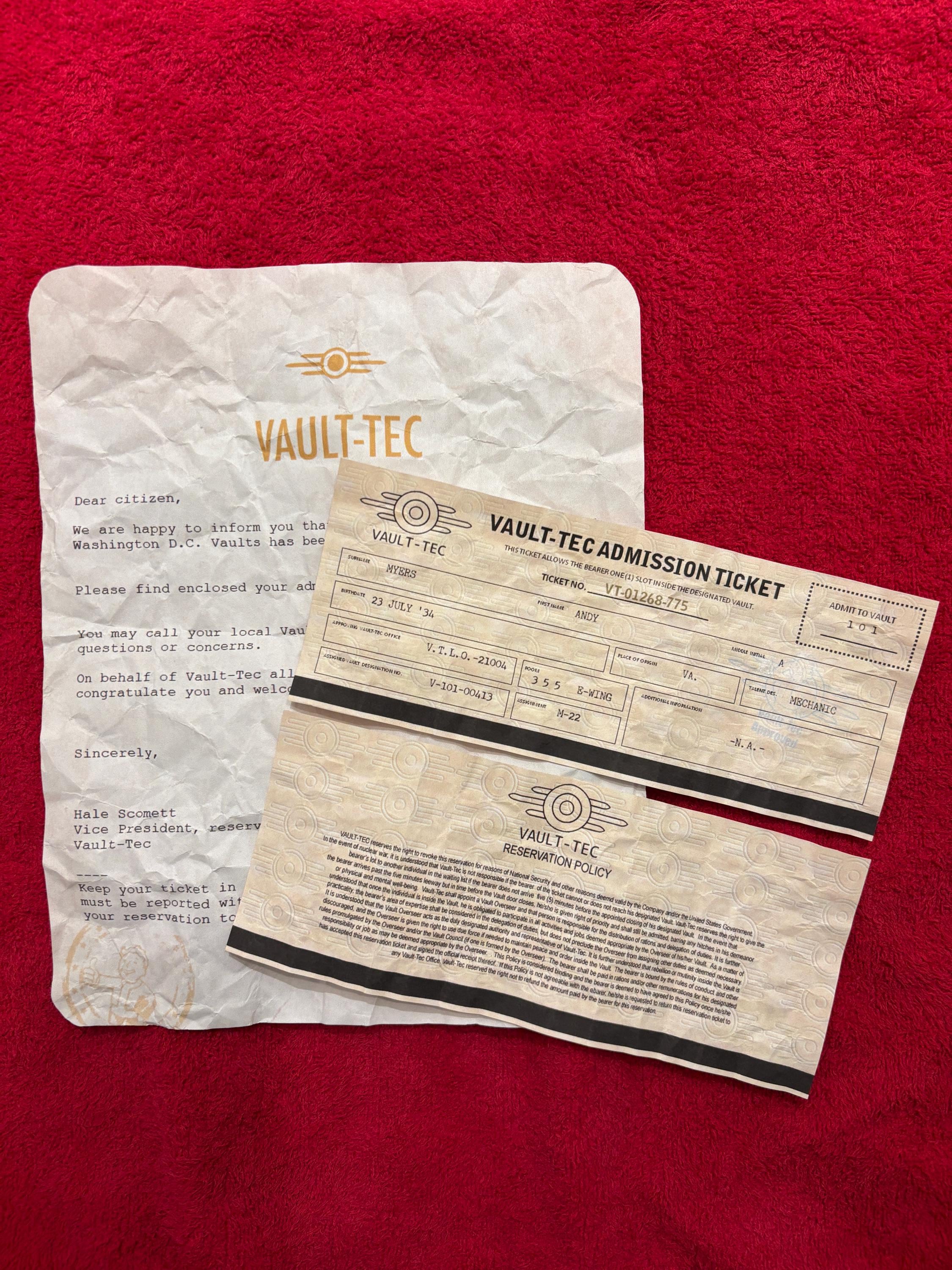 Fallout Customizable Vault Tec Admission Ticket