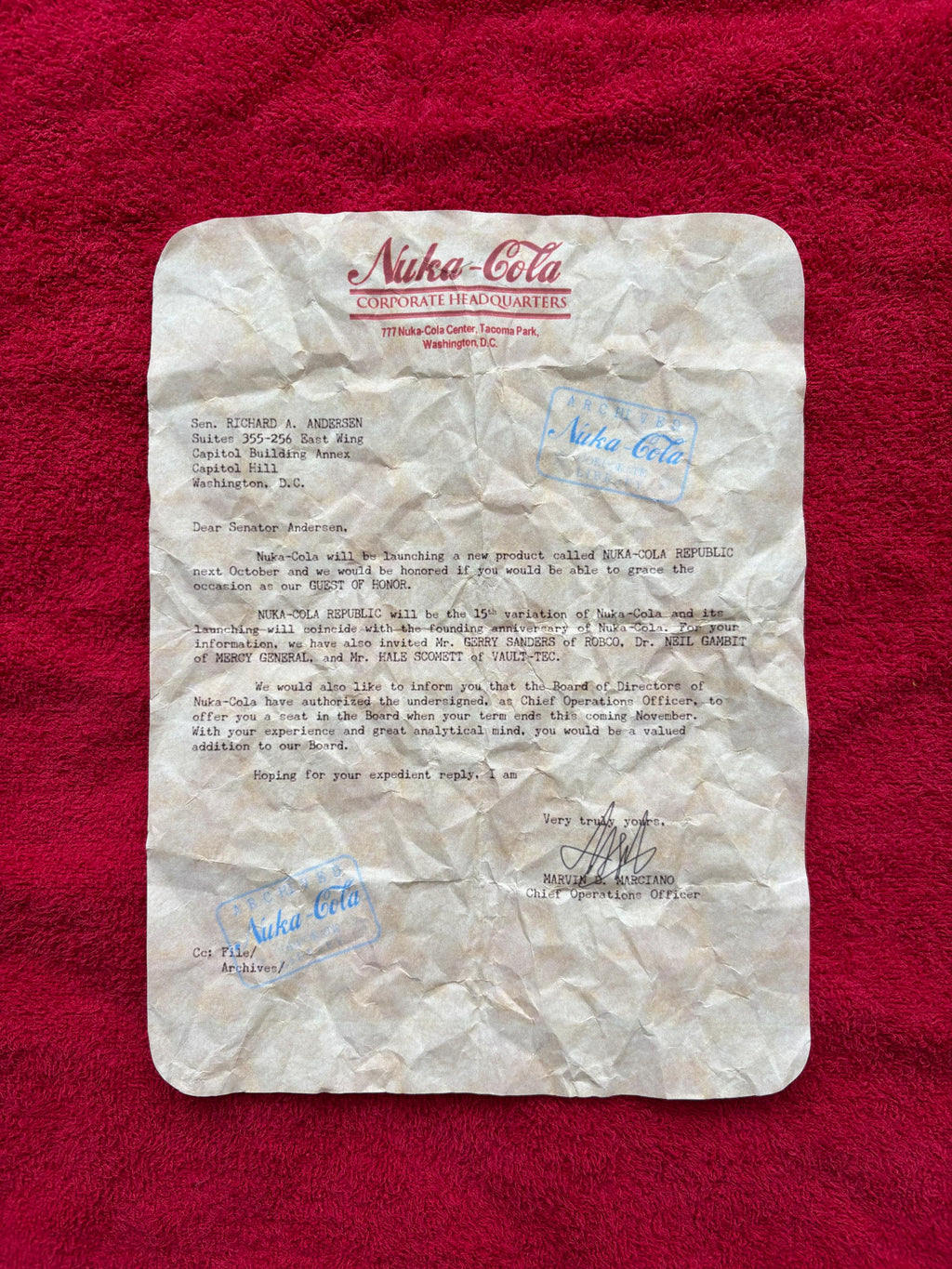 Fallout Nuka Cola Corporate Letter
